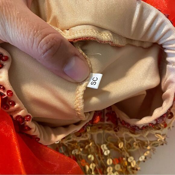 Glamour dance costume 2 piece red jewel gold fringe tutu dress small child SC - Picture 11 of 15